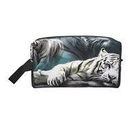 Bolsa de almacenamiento con estampado de gato, organizador de viaje para artículos de aseo y cosméticos, con cremallera, lona reutilizable para maquillaje, Muchos tigres blancos, Talla única