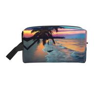 Bolsa de almacenamiento con estampado de palmera, bolsa de aseo de viaje duradera, bolsa organizadora portátil de maquillaje y cosméticos con cremallera, Coconut Beach Sunset Hamaca, Talla única