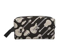Bolsa de almacenamiento con patrón de guitarra, bolsa de aseo de viaje, bonita bolsa de cosméticos y accesorios de maquillaje, White, Talla única