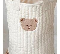 Bolsa de Almacenamiento de Biberones de Algodón, Organizador de Pañales con Forma de Cubo para Cochecito, Gran Capacidad, Adorable Bordado, Elementos Esenciales para Bebés (Patrón de Oso
