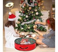 Bolsa de almacenamiento de corona de 29 pulgadas con mango resistente y acabado resistente al agua, soporta una gestión eficiente de la decoración fuera de temporada (76 x 20 pulgadas con bordes rojos