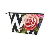 Bolsa de Almacenamiento de cosméticos de Moda, Bolsa pequeña con Correa Negra y Floral Rosa, Gran Capacidad para Maquillaje, lápiz, Efectivo, Bolsa Oxford Impermeable para Mujeres, Hombres, niños y
