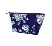 Bolsa de Almacenamiento de cosméticos de Moda, Bolsa pequeña con diseño de Flores Azules y Rosas, Gran Capacidad para Maquillaje, lápices, Efectivo, Bolsa Oxford Impermeable para Mujeres, Hombres, n