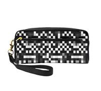Bolsa de almacenamiento de cosméticos portátil de piel con patrón de fórmula a cuadros, bolsa de cosméticos de viaje, bolsa de almacenamiento diario para hombres y mujeres, patrón a cuadros de fórmula