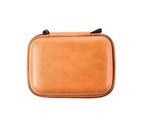 Bolsa de almacenamiento de cuero para auriculares, organizador portátil multiusos de cables de datos USB, funda protectora para auriculares, mini bolsa dura con cremallera (marrón claro)