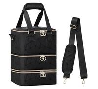 Bolsa de Almacenamiento de Esmalte de Uñas, Organizador para Esmaltes de Uñas con Capacidad para 60 Botellas Caja Portátil de Tres Capas con Bandeja Extraíble, para el Cuidado de Las Uñas, Negro