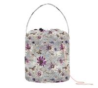 Bolsa de almacenamiento de hilo de ganchillo rústica con flores plateadas, organizador con agujeros, bolsa de ganchillo para herramientas de ganchillo, proyecto de ganchillo