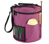 bolsa de almacenamiento de lana Large Capacity Crochet Bag Portable Yarn Organizer Knitting Tote Storage With Shoulder Strap For, Hooks, Needles para Crochet Guardar Lanas(Rose red)