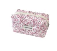 Bolsa de almacenamiento de maquillaje acolchada con flores de moda, portátil, organizador de viaje, neceser de cosméticos, bonito bolso de maquillaje, bolsas florales, Pink, Talla única