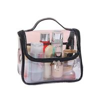 Bolsa De Almacenamiento De Maquillaje Cosmetic Bags Clear PVC Zipper Bag Women Beauty Makeup Organizer Transparent Travel Pouch Toiletry Wash Storage(Black)