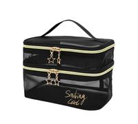 Bolsa de almacenamiento de maquillaje simple de malla negra, organizador de maquillaje, bolsa de almacenamiento casual con cremallera, bolsas de aseo de maquillaje, bolsa de cosméticos de viaje para