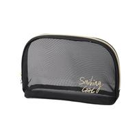 Bolsa de almacenamiento de maquillaje simple de malla negra, organizador de maquillaje, bolsa de almacenamiento casual con cremallera, bolsas de aseo de maquillaje, bolsa de cosméticos de viaje para