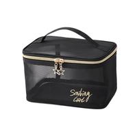 Bolsa de almacenamiento de maquillaje simple de malla negra, organizador de maquillaje, bolsa de almacenamiento casual con cremallera, bolsas de aseo de maquillaje, bolsa de cosméticos de viaje para