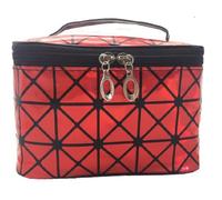 Bolsa De Almacenamiento De Maquillaje Women PU Sequin Makeup Bag Fashion Square Travel Portable Storage Toiletries Cosmetic Tote Waterproof Make-Up Cases(Red)