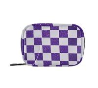 Bolsa de almacenamiento de medicamentos cuadrados de tablero de ajedrez falsa con purpurina blanca y morada con compartimentos desmontables, organizador acoplable para viajes para bolso