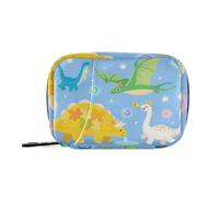 Bolsa de almacenamiento de medicamentos de dinosaurios y tulipanes naranjas con compartimentos desmontables, prácticos estuches para píldoras organizadores para cartera