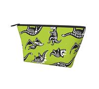 Bolsa de Almacenamiento de Moda Dinosaurio y Esqueleto Verde pequeña Bolsa de cosméticos con Cremallera Suave, Estuche de lápices de Maquillaje portátil Duradero para Oficina Escuela al Aire Libre d