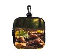 Bolsa de almacenamiento de neopreno con cierre de hoja de roble de bellota pequeña e impermeable para auriculares, funda con clip para llavero
