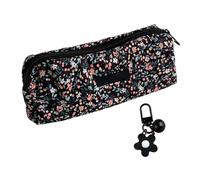 Bolsa de almacenamiento de pana con colgante de flores - Estuche retro portátil para cosméticos, aseo y lápices