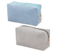 Bolsa De Almacenamiento De Pana De 2 Piezas, Bolsa De Maquillaje De Gran Capacidad, Artículos De Tocador Portátiles, Accesorios De Viaje (Gris, Azul).
