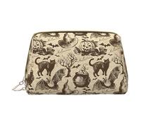 Bolsa de almacenamiento de piel con diseño de sombrero de bruja, bolsa de almacenamiento portátil para pintalabios, neceser de aseo, White, Talla única