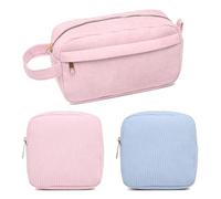 Bolsa de almacenamiento de servilletas sanitarias, 3 bolsas de pana para períodos, bolsa de período con soporte para tampones con cremallera, pequeña bolsa de maquillaje para bolso de primera