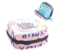 Bolsa de almacenamiento de servilletas sanitarias, bolsa colorida con texto en inglés "Follow Your Heart" para niñas y mujeres, bolsa de copa menstrual, bolsas de tampón para menstruación femenina,