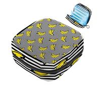 Bolsa de almacenamiento de servilletas sanitarias, bolsa de almohadilla menstrual portátil de rayas negras banana, forro de panty, tampones sanitarios, soporte de almacenamiento para mujeres, escuela,