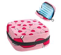 Bolsa de almacenamiento de servilletas sanitarias, bolsa de copa menstrual, bolsa de tampón, organizador de almohadillas de período para mujeres y niñas, patrón de amor de caramelo, rosa