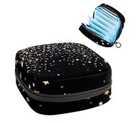 Bolsa de almacenamiento de servilletas sanitarias, bolsa de copa menstrual, bolsa de tampón, organizador de almohadillas de período para mujeres y niñas, estrellas galaxias, color negro