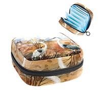 Bolsa de almacenamiento de servilletas sanitarias, bolsa de copa menstrual, bolsa de tampón, organizador de almohadillas de período para mujeres y niñas, pájaros de garza en caña paisaje otoñal