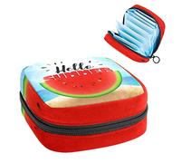 Bolsa de almacenamiento de servilletas sanitarias, bolsa de copa menstrual, bolsa de tampón, organizador de almohadillas de período para mujeres y niñas, letras de Hello Summer Sandía Mar