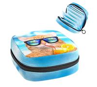 Bolsa de almacenamiento de servilletas sanitarias, bolsa de copa menstrual, bolsa de tampón, organizador de almohadillas de período para mujeres y niñas, Cooper Girl Hello Summer Funny Cat