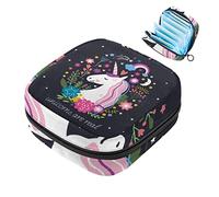 Bolsa de almacenamiento de servilletas sanitarias, bolsa de copa menstrual, bolsa de viaje para niñas, organizador de almohadillas sanitarias de gran capacidad, unicornio es real con patrón floral