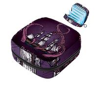 Bolsa de almacenamiento de servilletas sanitarias, bolsa de copa menstrual para niñas, de gran capacidad, organizador de almohadillas sanitarias, pulpo monstruo, barco de vela