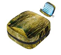 Bolsa de almacenamiento de servilletas sanitarias, bolsa de copa menstrual para niñas, de gran capacidad, organizador de almohadillas sanitarias, árbol de bosque escénico otoño