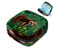 Bolsa de almacenamiento de servilletas sanitarias, bolsa de copa menstrual para niñas, organizador de almohadillas sanitarias de gran capacidad, divertido perezoso durmiendo en la selva del bosque