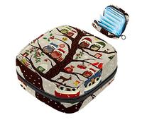 Bolsa de almacenamiento de servilletas sanitarias, bolsa de copa menstrual para niñas, organizador de almohadillas sanitarias de gran capacidad, sombrero de Navidad de invierno, búho pájaro en árbol