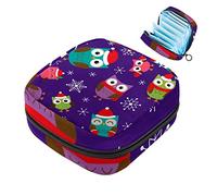 Bolsa de almacenamiento de servilletas sanitarias, bolsa de copa menstrual para niñas, organizador de almohadillas sanitarias de gran capacidad, búhos con sombrero de Navidad, patrón de copo de nieve