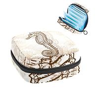 Bolsa de almacenamiento de servilletas sanitarias, bolsa de kit de período para la escuela, bolsa de copa menstrual, bolsa organizadora de servilletas sanitarias, caballito de mar sobre fondo ondulado