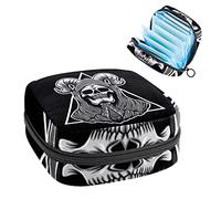 Bolsa de almacenamiento de servilletas sanitarias, bolsa de kit de período para la escuela, bolsa de copa menstrual, bolsa organizadora de almohadillas sanitarias, calavera rezando en triángulo