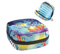 Bolsa de almacenamiento de servilletas sanitarias, bolsa de kit de período para la escuela, bolsa de copa menstrual, bolsa organizadora de servilletas sanitarias, pez monstruo y submarino