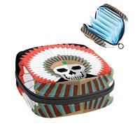 Bolsa de almacenamiento de servilletas sanitarias, bolsa de kit de período para la escuela, bolsa de copa menstrual, bolsa organizadora de servilletas sanitarias, tocado de calavera india americana