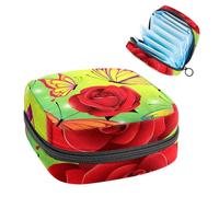 Bolsa de almacenamiento de servilletas sanitarias, bolsa de tampón para copa menstrual, organizador para almohadillas de período, para mujeres y niñas, hermosa flor grande y mariposa