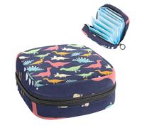 Bolsa de almacenamiento de servilletas sanitarias, bolsa de tampón para copa menstrual, organizador para almohadillas de período, organizador para mujeres y niñas, diseño de dinosaurios de colores