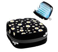 Bolsa de almacenamiento de servilletas sanitarias, bolsa de tampón para copa menstrual, organizador para almohadillas de período, para mujeres y niñas, color blanco, amarillo, margarita negra