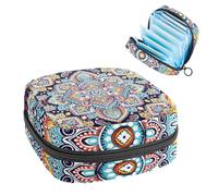 Bolsa de almacenamiento de servilletas sanitarias, bolsa de tampón para copa menstrual, organizador para almohadillas de período, para mujeres y niñas, mandala indio, henna psicodélica