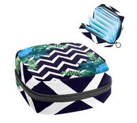 Bolsa de almacenamiento de servilletas sanitarias, bolsa de tampón para copa menstrual, organizador para almohadillas de período, para mujeres y niñas, diseño de hojas tropicales a rayas oscuras
