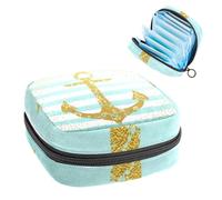 Bolsa de almacenamiento de servilletas sanitarias, bolsa portátil para copa menstrual, bolsa para el primer período para mujeres y niñas, bolsa acolchada con cremallera oceánica estriada con rayas de