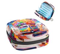 Bolsa de almacenamiento de servilletas sanitarias, bolsa portátil para copa menstrual, bolsa para el primer período para mujeres y niñas, cerebro y autobús, bolso acolchado con cremallera 237